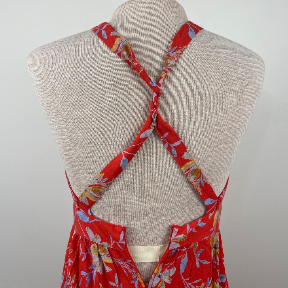 Kimchi Blue Red Floral Halter Maxi Dress Keyhole Cutout Slit Size 0 NWT - Picture 7 of 12